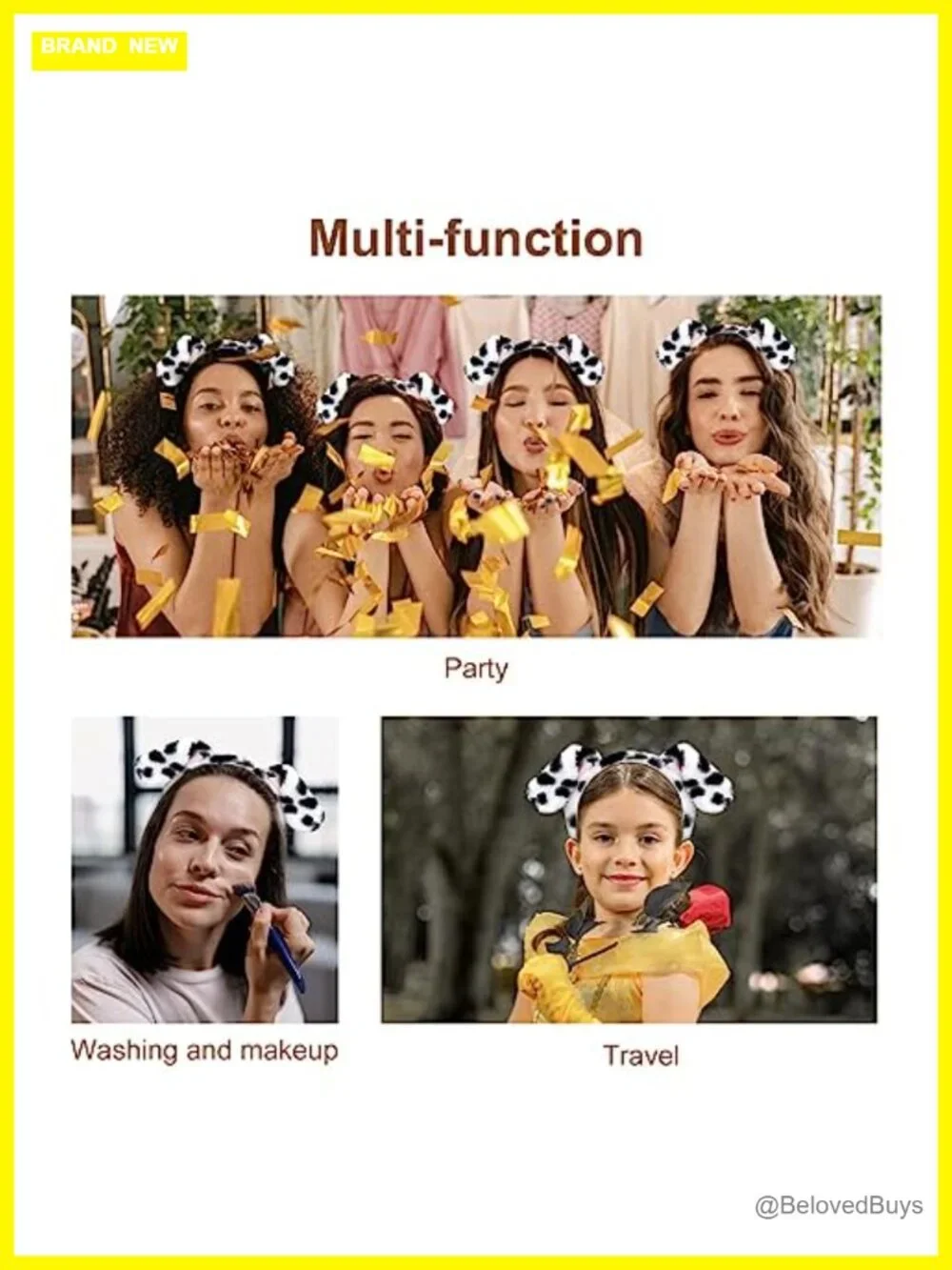 Dalmatian Dog Ears Headband - 8 Pack Fluffy Puppy Ear Hairband Adult Halloween